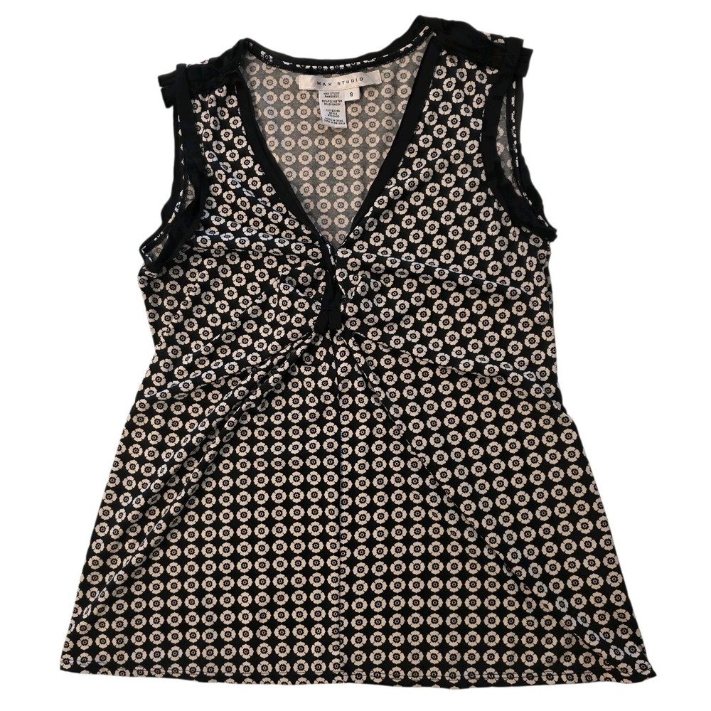 Max Studio Sleeveless Tank Geo Print V Neck Women's Size S Soft Stretchy